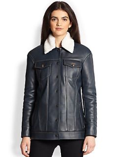 Timo Weiland Maton Leather Jacket   Navy