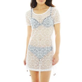 WEARABOUTS Crochet Side Shirred Cover Up Tunic, White, Womens