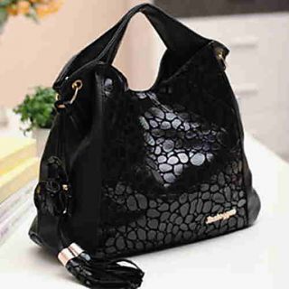 Womens Fashion Genuine Leather Splicing PU Flower Tassels Bag(421129cm)