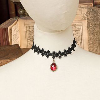 BLace Lace Necklace Choker with Red Teardrop Pendant