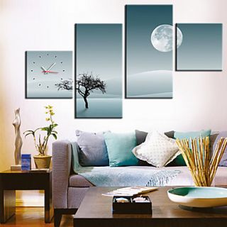 Modern Lonely Tree Wall Clock in Canvas 4pcs