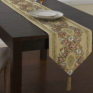 Country Polyester Cotton Blend Jacquard Green Floral Table Runners