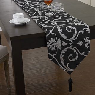 Classic Polyester Jacquard Black Floral Table Runners