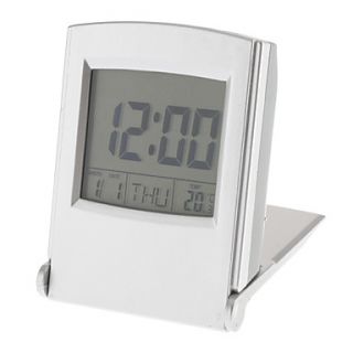 Flip Up Digital Alarm Clock Calendar Thermometer (Silver, 2xAAA)