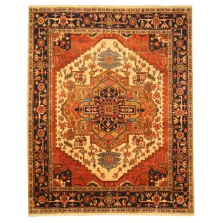 Eorc Hand knotted Wool Ivory Serapi Rug (6 X 9)