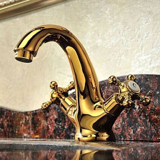 Solid Brass Two Handles Ti PVD Finish Bathroom Sink Faucet