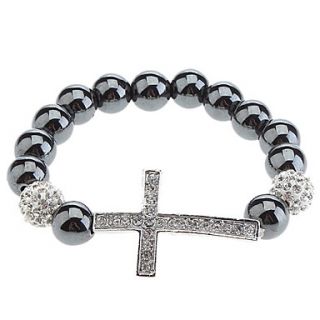 Delicate Cross with Diamond Balls and Black Pearls Pattern Bracelet