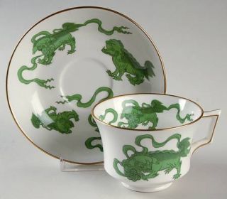 Wedgwood Chinese Tigers Green Footed Cup & Saucer Set, Fine China Dinnerware   G