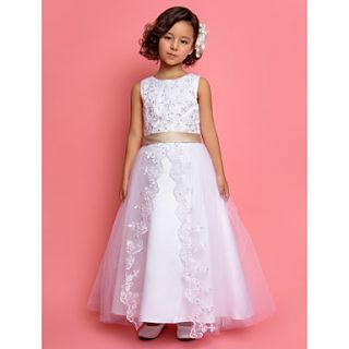 Princess Jewel Ankle length Tulle Satin Flower Girl Dress