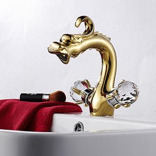 Two Handle Centerset Rose Gold Finish Dragon Head Style Bathroom Sink Faucet