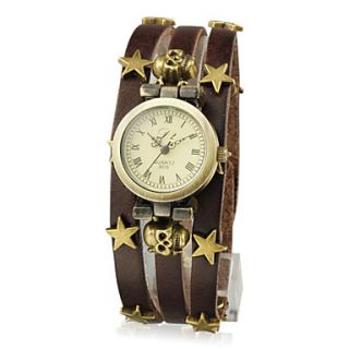 Womens Leather with Stars Quartz Movement Round Glass Wrist Watches More Colors
