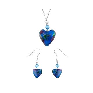 Bridge Jewelry Blue Artisan Glass Heart Pendant & Earrings Set