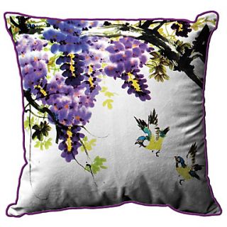 Grape Birds Pattern Print Velet Decorative Pillow Cover