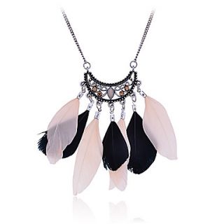 Vintage Alloy Hollow out Flower Pattern Feather Pendant Necklace