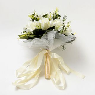 Pretty Round Shape Ivory Satin Rose Wedding Bridal Bouquet