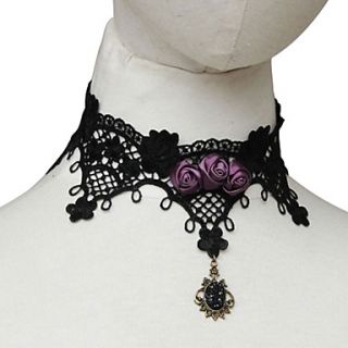 Purple Roses Fake Collar Lace Necklace