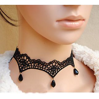 Womens Gothic Vampires Look Black Lace Necklace with Little Bijou Pendant