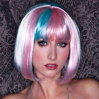 Cool White and Pink and Blue Mixed Color Short Bob Wig