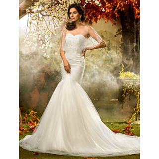 Trumpet/Mermaid Sweetheart Court Train Tulle Wedding Dress With Wrap(551569)