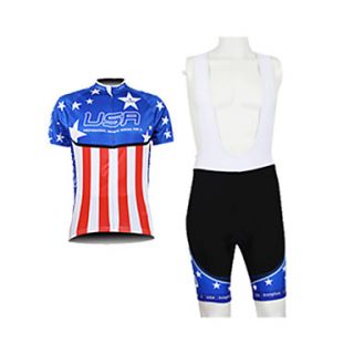 Kooplus 2013 USA Pattern 100% Polyester Short Sleeve Quick Dry Mens BIB Short Cycling Suits