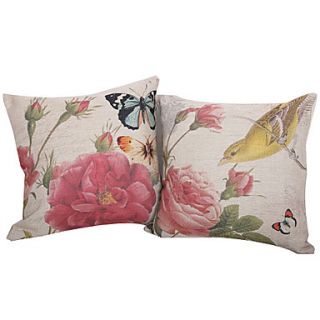 Set of 2 Country Bird Cotton/Linen Decorative Pillow Cover