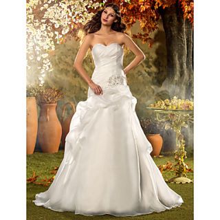 A line Princess Sweetheart Court Train Organza Wedding Dress (604660)