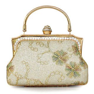 Elegant Shiny Embroidered Satin Evening Bag