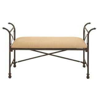Beige Fabric Cushioned Bench (Beige upholsteryFinish Worn look metalDimensions 51 inches wide x 29 inches tall Material Rust free metal alloy, fabric cushion  Rust free metal alloy, fabric cushion )