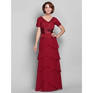 Sheath/Column V neck Floor length Chiffon And Lace Mother of the Bride Dress (568156)