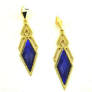 Womens Luxurious Metal Rhombus Gemstones Earrings