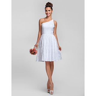A line Princess One Shoulder Knee length Lace Bridesmaid Dress