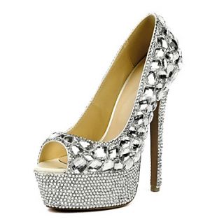 Gorgeous Patent Leather Stiletto Heel Peep Toe With Rhinestone Pumps Party / Evening Shoes