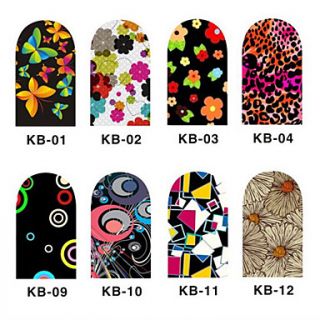 12PCS 3D Full cover Nail Art Stickers Cartoon Flower Series(NO.1,Assorted Color)