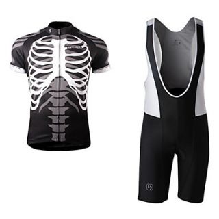 SPAKCT Mens Quick Dry Cycling Fabrics Skeleton Short Sleeve Jerseys With Bib Shorts