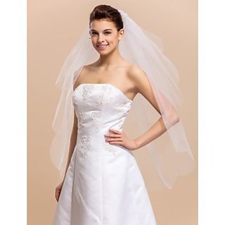 Two tier Fingertip Length Wedding Veils With Scalloped / Cut Edge
