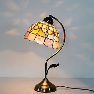 40W Retro Tiffany Table Lamp With Colourful Shell Shade And Arc Pole Treasure Flower