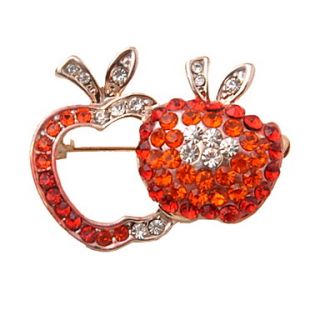 Unique Gold Plated Alloy With Rhinestone Apple Shaped Brooch