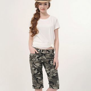 Womens Camouflage Zipped Cropped Pant (Belt Not Included)