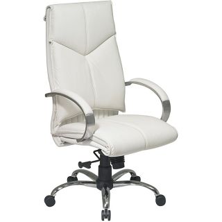 Office Star Deluxe High back Executive Leather Chair (White Materials Leather, foam, metal, aluminumContour seat and back with built in lumbar support1 touch pneumatic seat height adjustmentLocking mid pivot knee tilt control with adjustable tilt tension