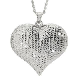 Sterling Silver Diamond Cut Puffed Heart Pendant, Womens