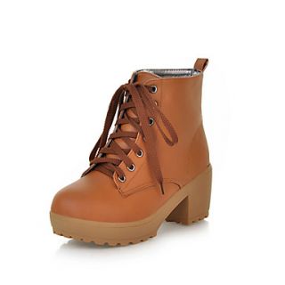 Tasteful Leatherette Laced up Chunky Heel Ankle Boots Casual Shoes(More Colors)