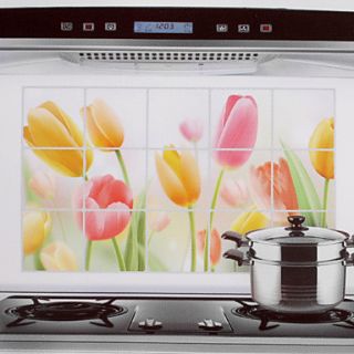 75x45cm Colorful Tulip Pattern Oil Proof Water Proof Hot Proof Kitchen Wall Sticker