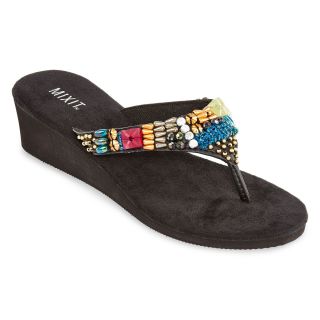 MIXIT Mixit Embellished Wedge Flip Flops, Black, Womens