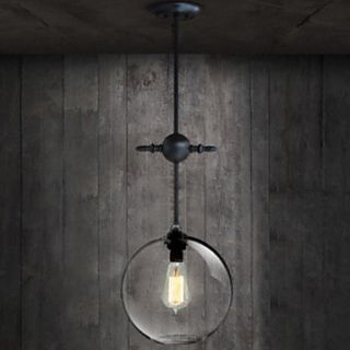 60W Artistic Pendant Light with Transparent Globe Glass Shade in Factory Style