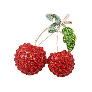Unique Silver Plated Alloy With Rhinestone Cherry Shaped Brooch