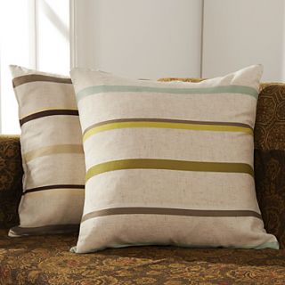 Set of 2 Beige Striped Polyester Decorative Pillow Cover