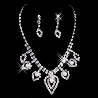 Heart shaped Silver Alloy Rhinestone Earrings And Necklace