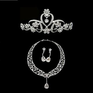 Graceful Silver Alloy Rhinestone Silver Plating Wedding Jewelry Set Including Tiara,Earrings,Necklace