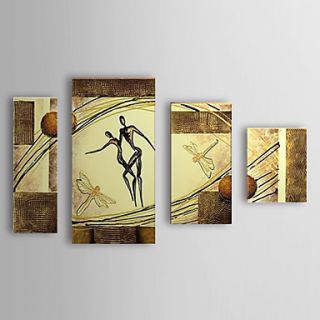 Hand Painted Oil Painting People Dancing Woman with Stretched Frame Set of 4 1307 PE0297