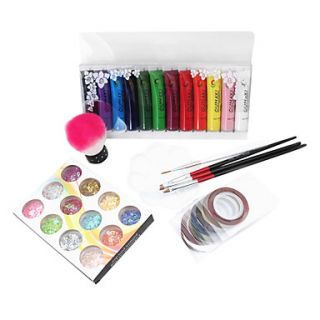 9PCS Acrylic Nail Nail Art Suit within 12 Color Acrylic Nail Art Painting Pigment Kits